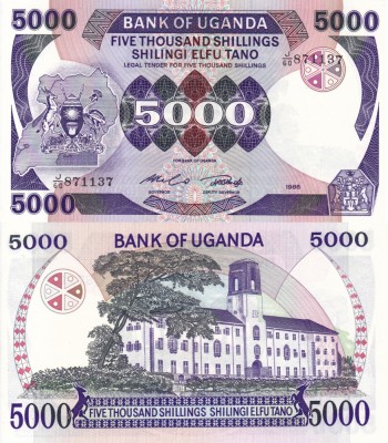 UGANDA 5.000 shillings 1986 UNC!!! foto