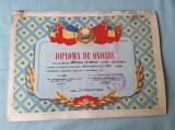 Diploma de ONOARE acordata tovarasului Nastase Marin - Sofer troleibuz, fruntas in munca in semestrul 1 anul 1958