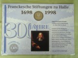 GERMANIA - Plic Filatelic si Moneda Argint &quot;300 Ani Fundațiile Francke&quot; - UNC