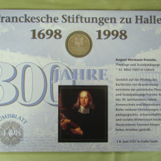 GERMANIA - Plic Filatelic si Moneda Argint "300 Ani Fundațiile Francke" - UNC
