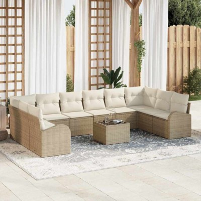 vidaXL Set de canapele pentru grădină 11 pcs Bej Rattan poli 3346231 foto