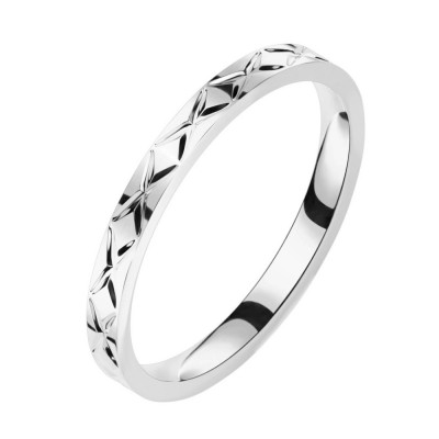 Cerc din oțel inoxidabil - model X gravat, umeri subțiri, culoare argintie - Marime inel: 55 foto