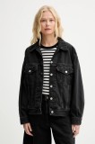 Levi&#039;s geaca jeans culoarea gri, de tranzitie, oversize
