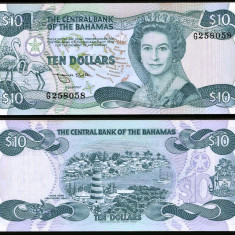 BAHAMAS █ bancnota █ 10 Dollars █ L. 1974 ( 1984 ) █ P-46b █ UNC █ necirculata