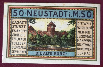 Germania notgeld 50 pfennig 1921 Neustadt ** foto