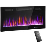 HOMCOM Șemineu Electric de Perete și &Icirc;ncastrat 3 &icirc;n 1 cu &Icirc;ncălzire Ultra Subțire 9,4 cm, 12 Culori de Flacără 3D și Cristale, 900/1800W Șemineu Electr