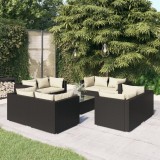Gossi set mobilier de gradina cu perne, 9 piese, negru, poliratan