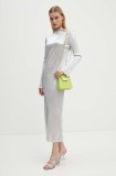 Never Fully Dressed rochie Silver Plisse Sophia culoarea argintiu, midi, dreaptă, NFDDR1588