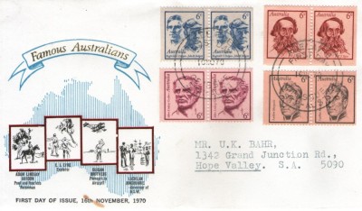 Australia 1970 - personalitati, serie x2 pe FDC circulata foto