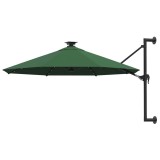 Cumpara ieftin Umbrela de soare montata pe perete cu LED-uri, verde, 300 cm