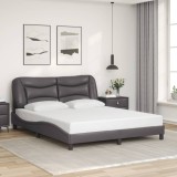 VidaXL Cadru de pat cu tăblie, gri, 160x200 cm, piele ecologică