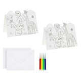 Set Creativ Pictură, Model Junglă, 2 Cartonașe, 2 Plicuri, 4 Carioci Multicolor, Oem