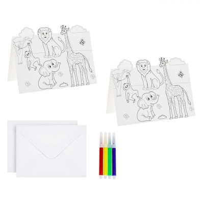 Set Creativ Pictură, Model Junglă, 2 Cartonașe, 2 Plicuri, 4 Carioci Multicolor foto