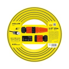 Set furtun pentru gradina Cellfast 4YELLOW, 1 2, 15 m, protectie UV, antirasucire, duza stropire, conectori foto