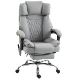 HOMCOM Fotoliu de birou cu masaj vibrant și &icirc;ncălzire, Scaun de birou ergonomic din PU, spătar &icirc;nclinabil, tetieră, Gri | Aosom Romania