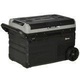 Outsunny Frigider Auto 40L cu Iluminare LED Compresor Frigider Portabil cu M&acirc;nere Role de Transport Barcă Călătorii 12/24V DC și 110-240V AC Gri+Negru