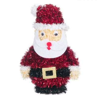 Ornament Brad Crăciun, 3D Moș Crăciun, Tinsel, Roșu Alb, 16.5cm foto