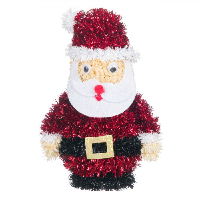 Ornament Brad Crăciun, 3D Moș Crăciun, Tinsel, Roșu Alb, 16.5cm