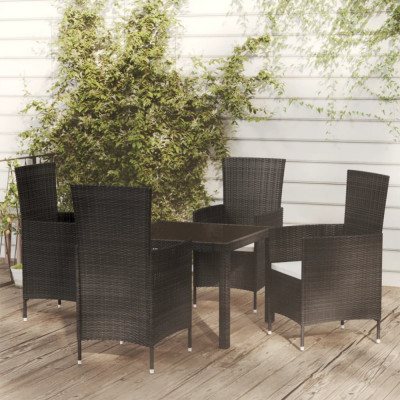 vidaXL Set mobilier de exterior cu perne, 5 piese, negru, poliratan foto