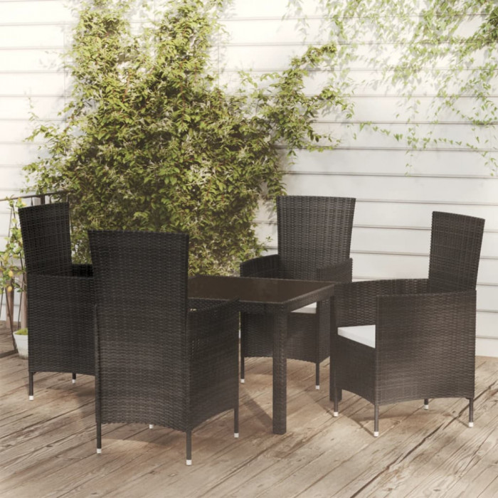 vidaXL Set mobilier de exterior cu perne, 5 piese, negru, poliratan