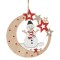 Ornament Crăciun, Brad, Lemn, Lună Stele Om de Zăpadă, Glitter, 10 cm, Roșu și Auriu