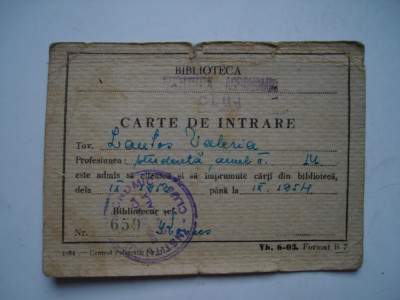 Carte de intrare Biblioteca Institutului Agronomic Cluj, 1953 foto