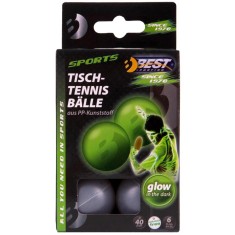 Set 6 mingi ping pong, glow in the dark, diametru 40 mm, alb fluorescent