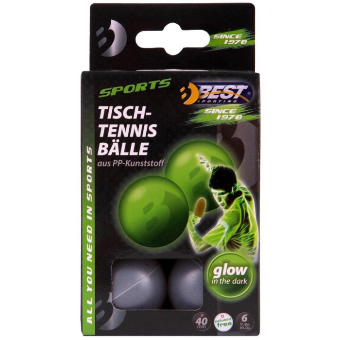 Set 6 mingi ping pong, glow in the dark, diametru 40 mm, alb fluorescent