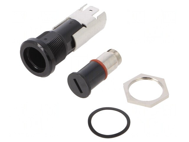 Clemă siguranțe cilindrice neagră 5x20mm 16A 250VAC