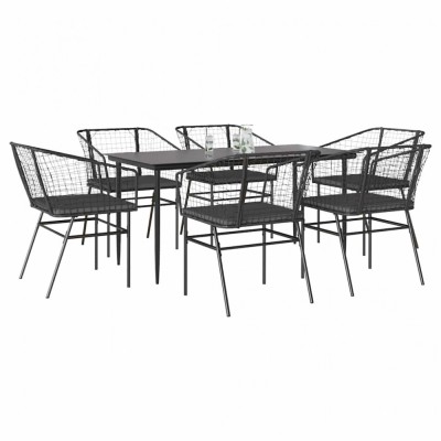 Gossi set de sufragerie de gradina 7 piese neagra sticla polirattan foto