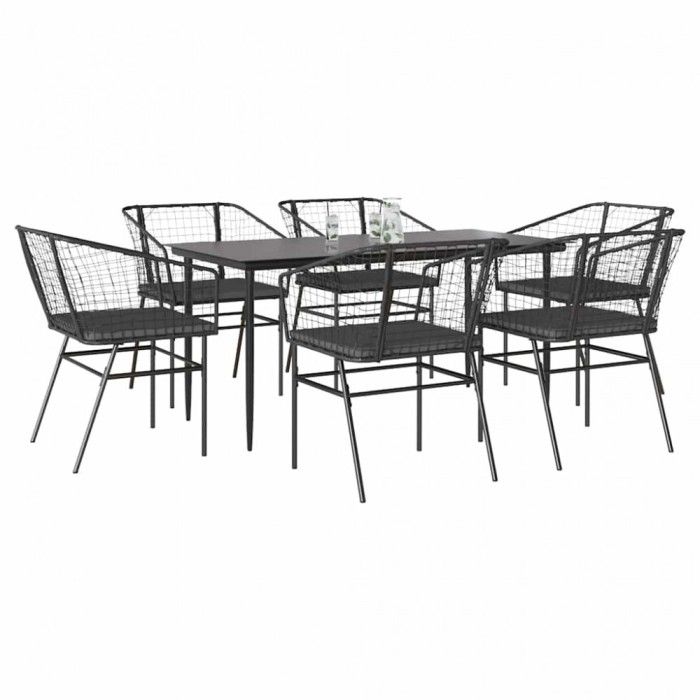 Gossi set de sufragerie de gradina 7 piese neagra sticla polirattan