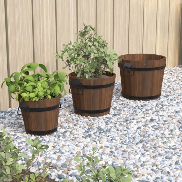 Set de jardiniere tip galeata, 3 piese, lemn masiv de brad GartenMobel Dekor