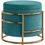 HOMCOM Pouf cu Spațiu de Depozitare &icirc;n Catifea, 24L, Capac Detasabil, &Oslash;42x39cm, Verde | Aosom Romania