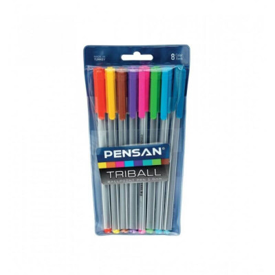 Pixuri PENSAN Triball, Varf 1 mm, 8 Buc/Set, Scriere Multicolora, Corp de Plastic, Pixuri Scolare, Pixuri pentru Scoala, Pixuri Colorate, Set Pixuri C foto