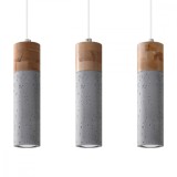 Lampă Suspendată Zane Lemn Gri/Natural Beton, 3 Becuri Tub Industriale De Interior.