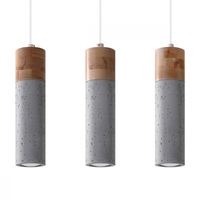 Lampă Suspendată Zane Lemn Gri/Natural Beton, 3 Becuri Tub Industriale De Interior. foto