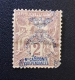 Noua Caledonie 1903 - Timbru Comemorativ &bdquo;Cincantenarul Anexării 1853&ndash;1903 / Păsările Kagu cu Supraimprimare Albastră / 2c&rdquo; -CLN1