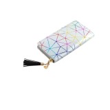 Portofel lung pentru femei, piele PU, design minimalist cu model geometric si fermoar - Argintiu Multicolor, Negru, Oem