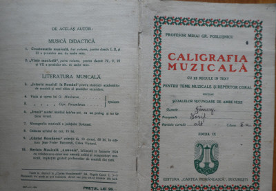 M. Polusnicu, Caligrafia muzicala cu 22 reguli in text ptr. teme muzicale, 1934 foto