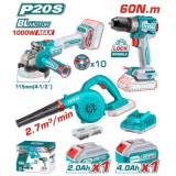 TOTAL - KIT COMBO 20V - POLIZOR UNGHIULAR , MASINA DE GAURIT, SUFLANTA (INCLUDE 2 ACUMULATORI , 1 IN PowerTool TopQuality