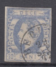 ROMANIA 1872 LP 31c CAROL I CU BARBA10 BANI ULTRAMARIN IMPRESIUNE DEFECTUOASA