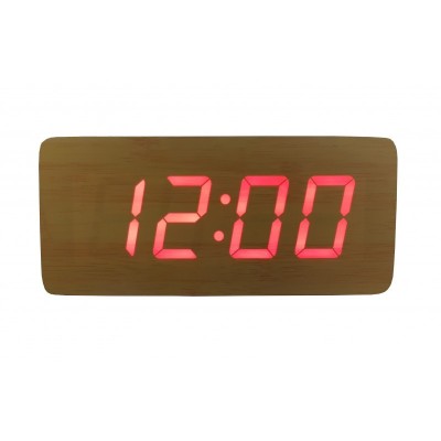 Ceas De Birou Cu LED , Wood Design , Afisare Temperatura , Data , Alarma , Lemn Deschis foto