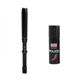 Cumpara ieftin Set baston electrosoc extensibil X10 si spray paralizant cu chili, DEPOX&reg; 49 cm/ 60 ml