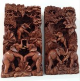 Set de 2 superbe tablouri, basoreliefuri din lemn masiv gros de 5 cm sculptate