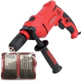 Raider RD-ID41 + 157790 - Masina de gaurit cu percutie 750 W 13 mm + Set 15 burghie de zidarie 3-10 mm tija cilindrica beton