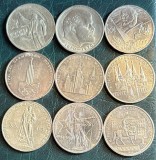 RUSIA , LOT NOUA(9) MONEDE ANIVERSARE DIFERITE(1965-1986) DE 1 RUBLA/ POZE