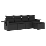 Set mobilier de gradina cu perne, 5 piese, negru, poliratan