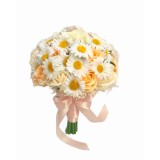 Buchet de Flori EVENTISSIMI - Trandafiri si Margarete, Alb Somon