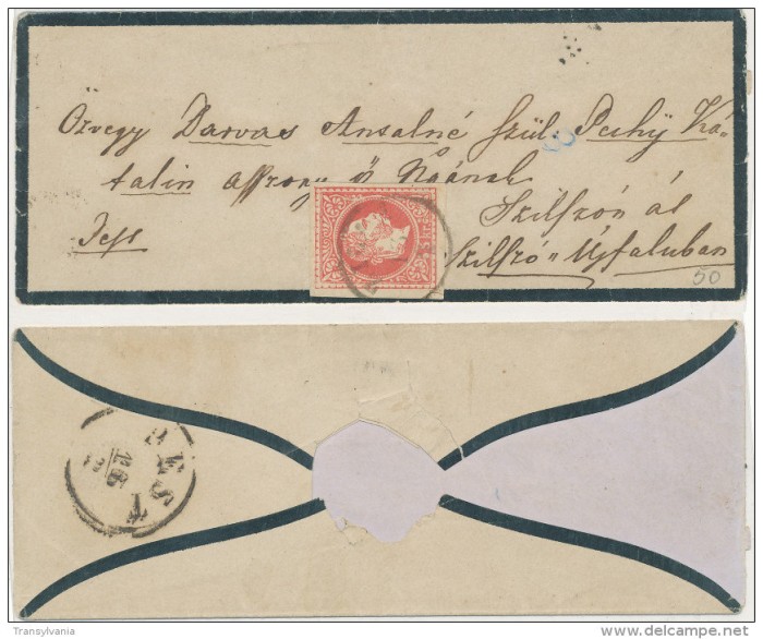 Ardeal 1867 5Kr Franz Joseph nedantelat taiat din intreg circulat pe plic Zalau