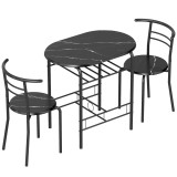 HOMCOM Set de luat masa 3 piese, masă de bucătărie și scaune pentru 2 persoane cu raft, living, aspect marmorat negru | Aosom Romania